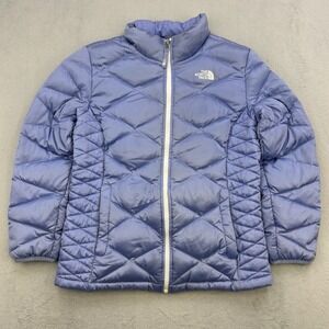 North Face Jacket Girls XL 18 Blue 550 Down Fill Quilted Puffer Coat Full Zip